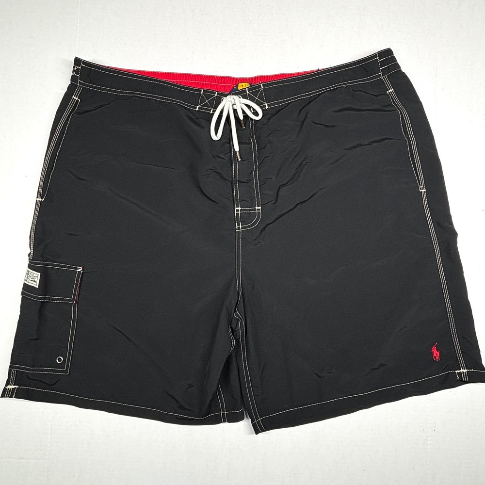 Polo Ralph Lauren Mens 2XB Big Black Swim Trunks Cargo Board Shorts Pony Logo